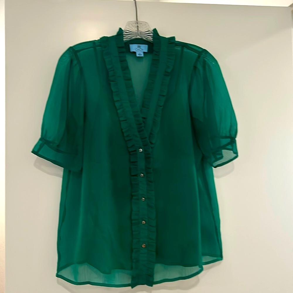 Feminine, emerald green blouse